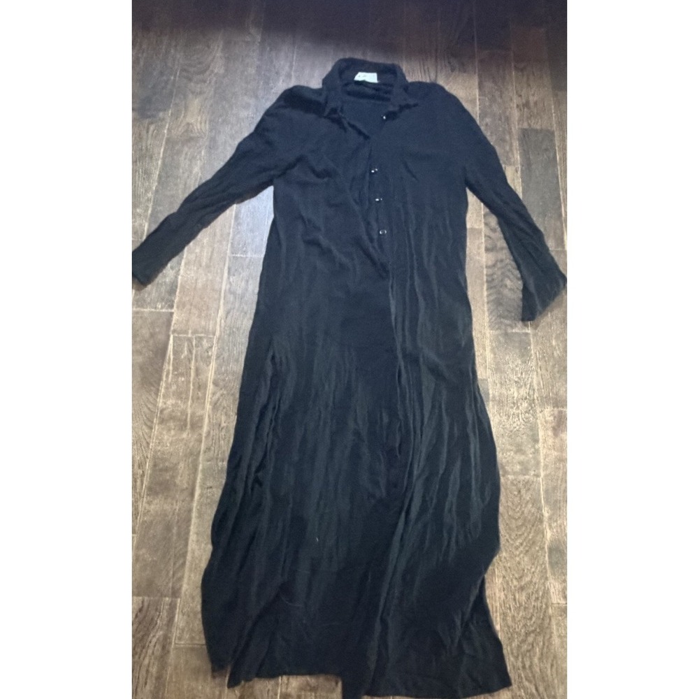 Sage The Label Womens Black Collared Button Front Maxi Dress With Slits Medium